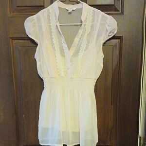 Candie's Pink Ruffled Peplum Blouse with Bib Collar